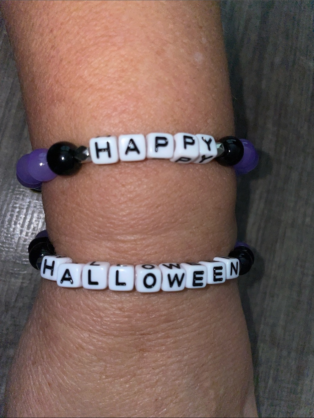 Happy Halloween Bracelets Purple and Black Glass Beads Handmade